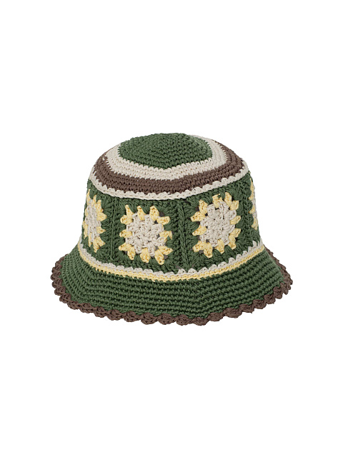 Зеленая вязаная панама в технике кроше, 1