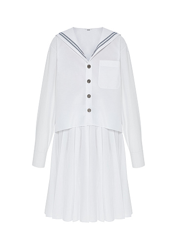 Белый комплект из юбки-миди и укороченной рубашки, 1