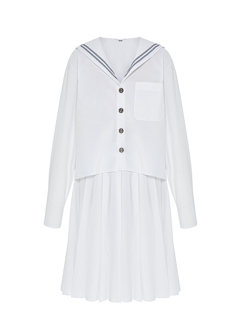 Белый комплект из юбки-миди и укороченной рубашки, 1