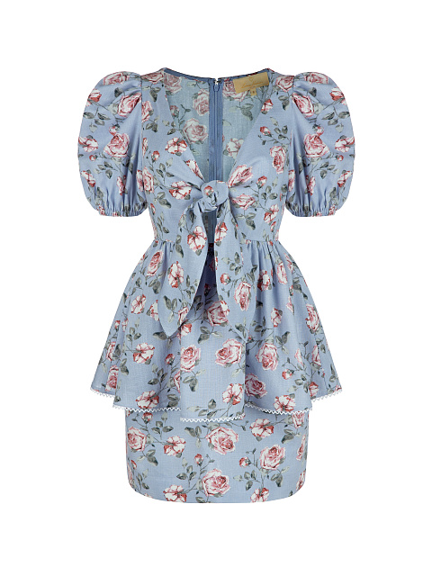 Голубой хлопковый комплект с цветочным принтом, 1