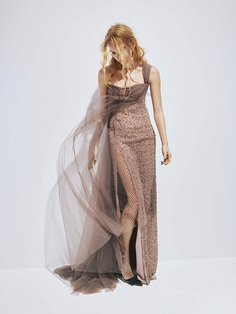 Коричневое платье-макси с кристаллами, 1 Коричневое платье-макси с кристаллами, 1