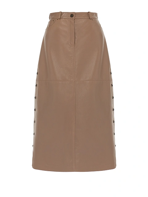 Бежевая кожаная юбка-миди, 1
