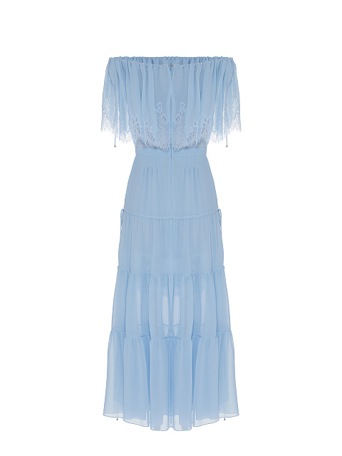 Голубое платье-миди из шифона с кружевом, 2 Голубое платье-миди из шифона с кружевом, 2