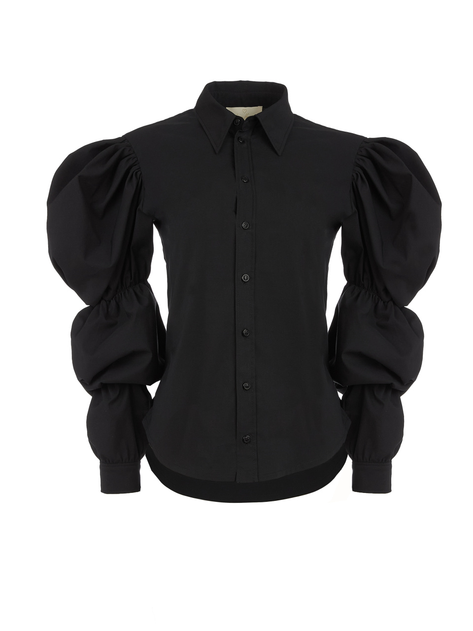 Черная хлопковая блузка с тремя буфами, 1
