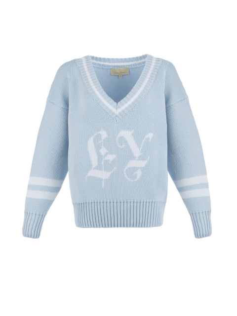 Голубой свитер с V-вырезом и готическим логотипом, 1