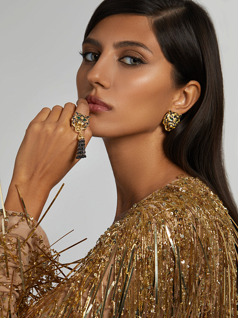 Золотые серьги-гвоздики в виде тигров с черными, желтыми бриллиантами и изумрудами, 7 Золотые серьги-гвоздики в виде тигров с черными, желтыми бриллиантами и изумрудами, 7