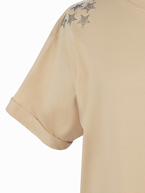 Бежевая хлопковая футболка со стразами, 3 Бежевая хлопковая футболка со стразами, 3