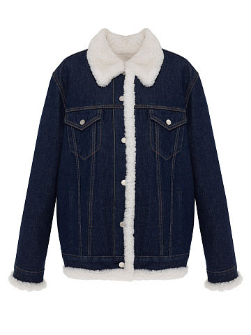 Темно-синяя джинсовая куртка на белой овчине, 1