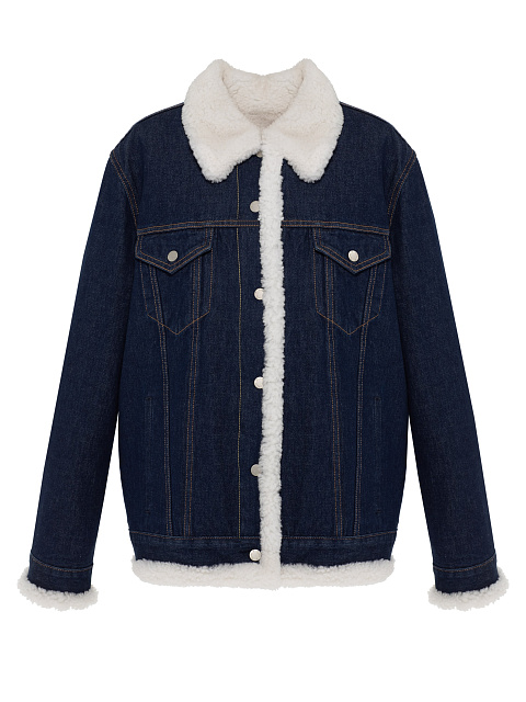 Темно-синяя джинсовая куртка на белой овчине, 1 Темно-синяя джинсовая куртка на белой овчине, 1