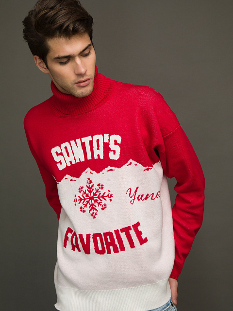 Мужской красно-белый свитер Santa's Favorite, 4 Мужской красно-белый свитер Santa's Favorite, 4