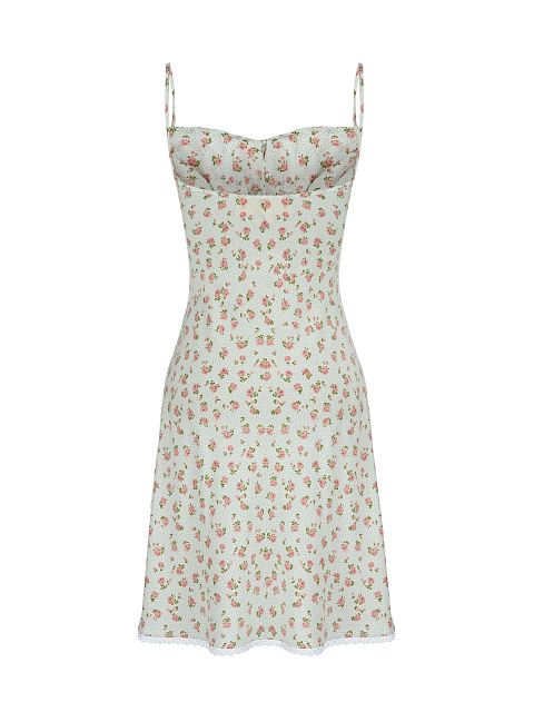 Белое платье-мини с цветочным принтом, 2 Белое платье-мини с цветочным принтом, 2