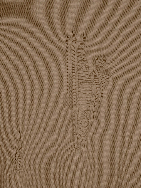 Коричневый хлопковый свитер с дырками, 3