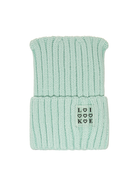 Мятная вязаная шапка с нашивкой Like, 1 Мятная вязаная шапка с нашивкой Like, 1