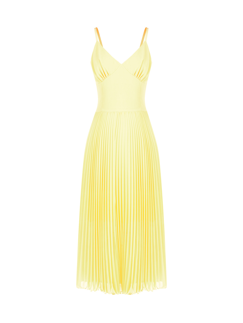 Желтое платье-миди из шифона с плиссировкой, 1