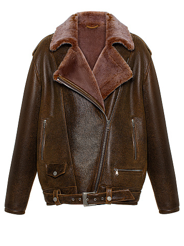 Коричневая объемная дубленка из овчины, 1