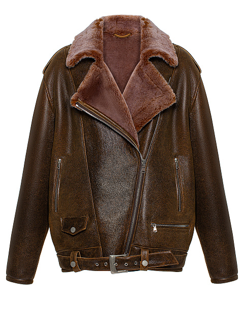 Коричневая объемная дубленка из овчины, 1