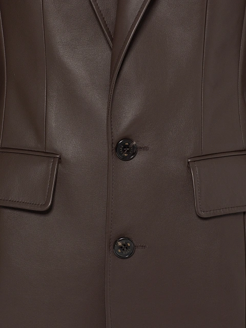 Коричневый однобортный жакет из кожи, 3