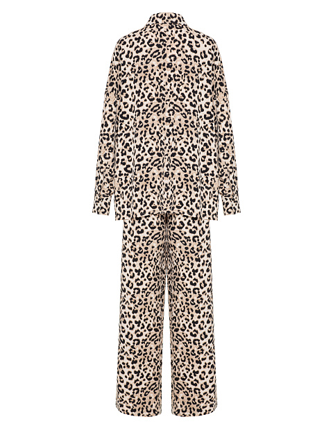 Бежевый костюм из рубашки и брюк с леопардовым принтом, 2