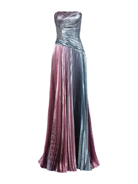 Розово-голубое платье-макси с плиссировкой, 1