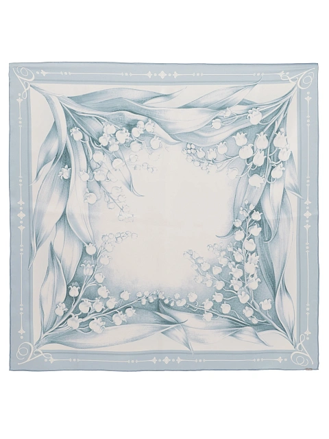 Голубой шелковый платок с принтом в виде ландышей, 1 Голубой шелковый платок с принтом в виде ландышей, 1
