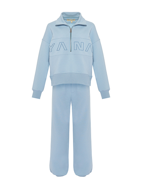 Голубой монохромный трикотажный костюм с вышивкой, 2 Голубой монохромный трикотажный костюм с вышивкой, 2
