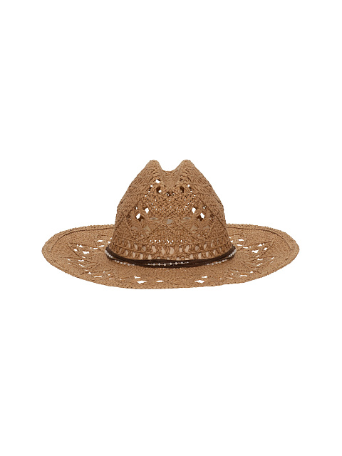 Коричневая шляпа из соломы с замшевым шнуром и серебряной цепью, 2
