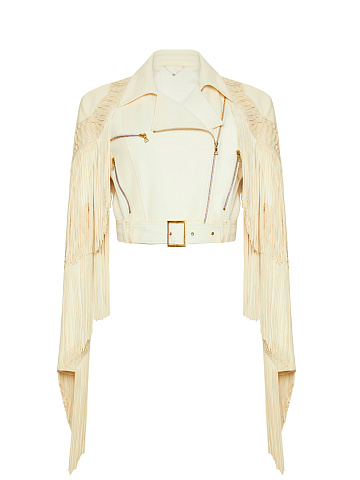 Белая укороченная косуха из кожи питона, 1