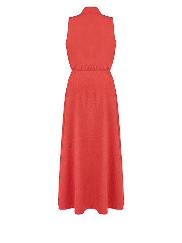 Коралловый льняной комплект из блузки и юбки-макси, 2