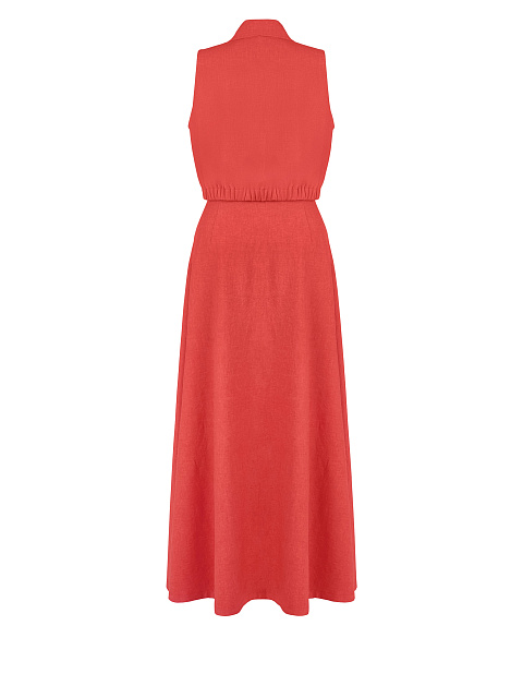 Коралловый льняной комплект из блузки и юбки-макси, 2