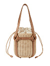 Плетеная сумка-ведро с коричневой кожаной отделкой Плетеная сумка-ведро с коричневой кожаной отделкой