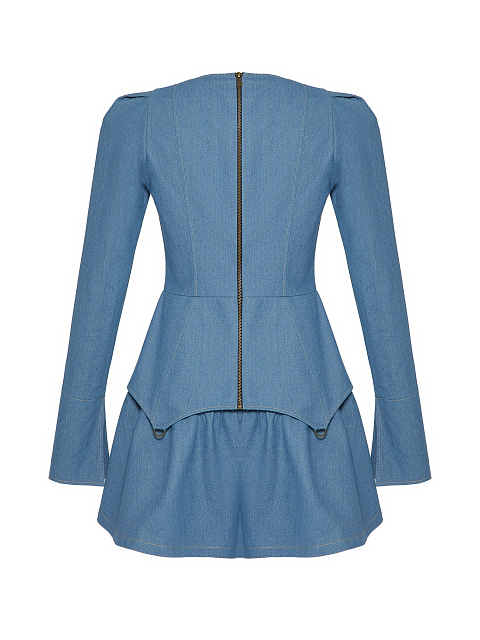 Голубой комплект из топа с баской и юбки-мини, 2