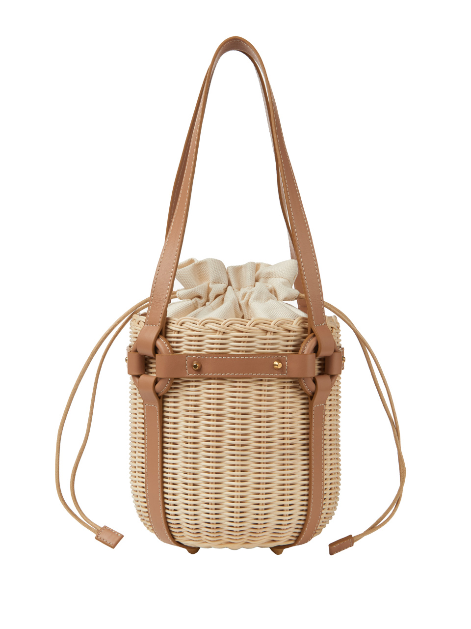 Плетеная сумка-ведро с коричневой кожаной отделкой, 1