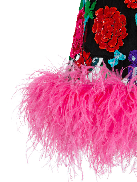 Черное платье-мини из сетки с пайетками и боа, 3