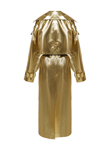Золотистый двубортный тренч из шелка с люрексом, 2