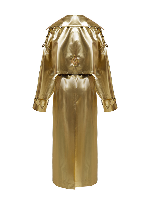 Золотистый двубортный тренч из шелка с люрексом, 2 Золотистый двубортный тренч из шелка с люрексом, 2