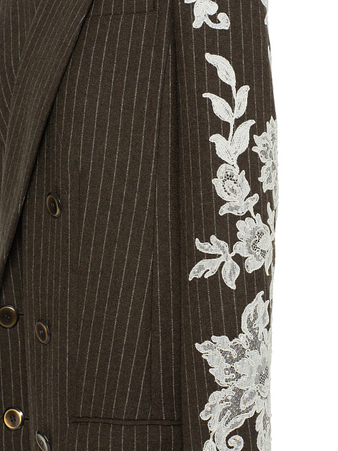 Зеленое пальто из шерсти в полоску с кружевом, 4