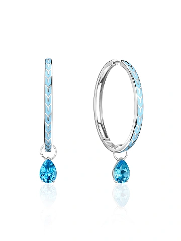 Подвеска на хупсы из белого золота с топазом Sky Blue, 2