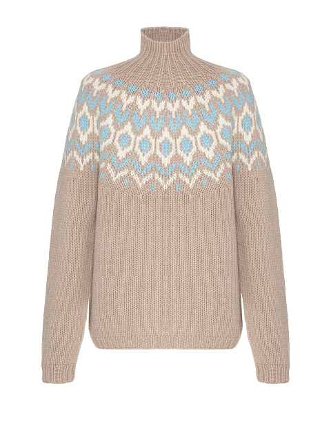 Бежевый вязаный свитер из кашемира с узором, 1 Бежевый вязаный свитер из кашемира с узором, 1