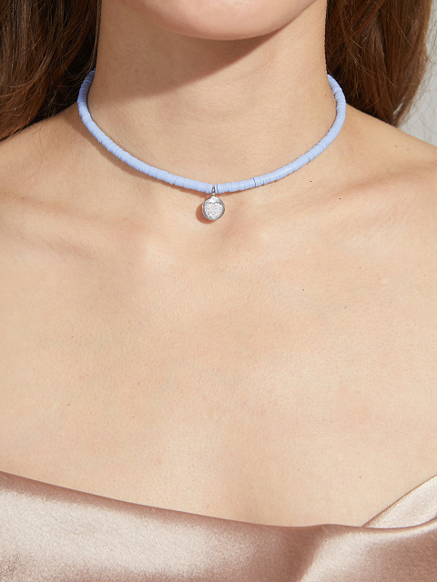 Колье-чокер из фиолетового каучука с кулоном из серебра и фианитов, 2 Колье-чокер из фиолетового каучука с кулоном из серебра и фианитов, 2