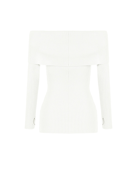 Белый трикотажный джемпер с открытыми плечами, 2