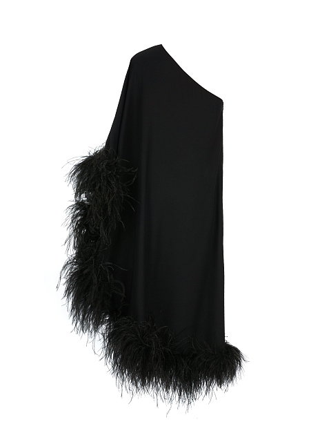 Черное асимметричное платье-миди с боа, 2