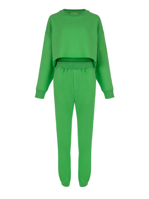 Зеленый трикотажный костюм с укороченной толстовкой, 1