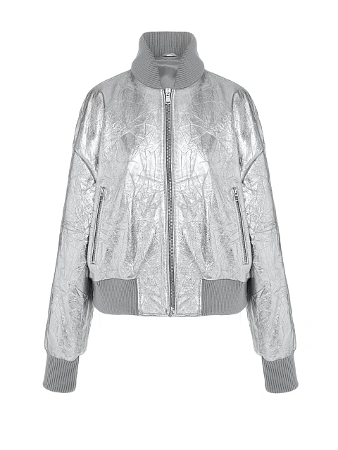 Серебристый бомбер из мятой кожи, 1