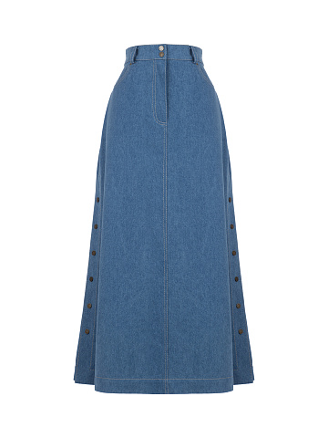 Синяя джинсовая юбка-миди с разрезами на кнопках, 1