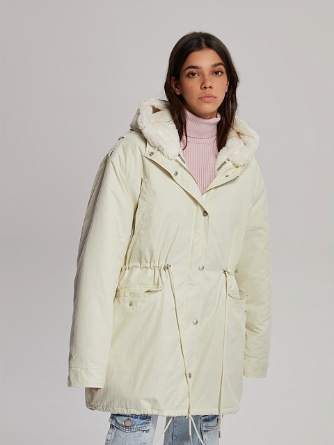 Молочная парка из плащевки с эко-мехом, 5