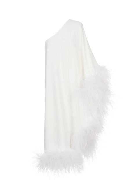 Белое асимметричное платье-миди с боа, 1