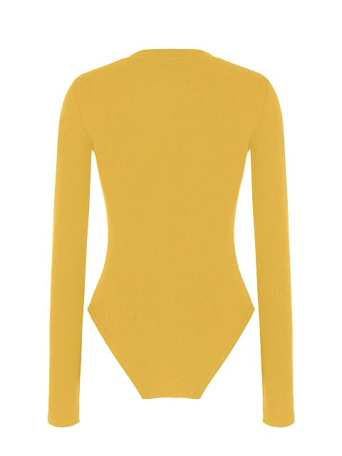 Желтое боди из хлопка с длинным рукавом, 2