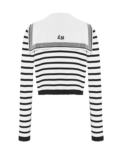 Укороченный белый кардиган в черную полоску , 2