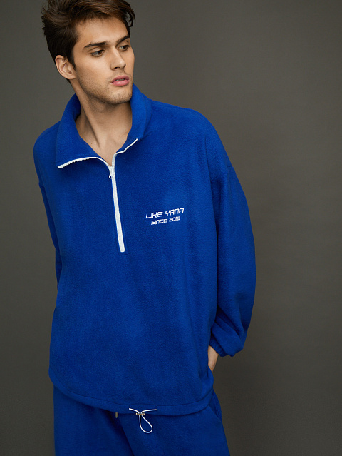 Синий мужской флисовый спортивный костюм с вышивкой, 5