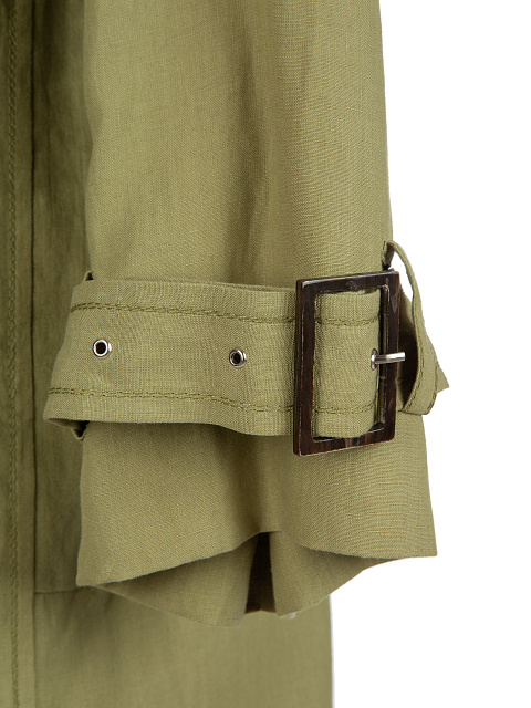 Оливковый двубортный льняной тренч, 4